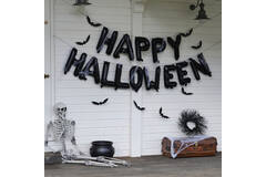 Balloon Bunting - Happy Halloween Black with Webs and Hanging Bats