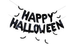 Balloon Bunting - Happy Halloween Black with Webs and Hanging Bats