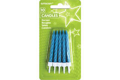10 Spiral Candles Glitter Blue Height 6.3 cm