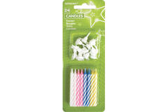 24 Spiral Candles with 12 Holders 4-Colour Assorted Height 6.3 cm