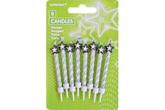 8 Spiral Candles with Star Silver Height 6.3 cm