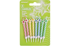 8 Spiral Candles with Star Assorted Height 6.3 cm