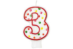 Numeral Candle 3 Polka Dots Height 7.6 cm