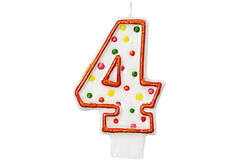 Numeral Candle 4 Polka Dots Height 7.6 cm
