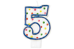 Numeral Candle 5 Polka Dots Height 7.6 cm
