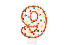 Numeral Candle 9 Polka Dots Height 7.6 cm