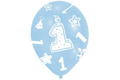 6 Latex Balloons All Round Printed Age 1 Blue 27.5 cm / 11"