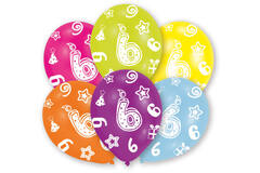 6 Latex Balloons All Round Printed Age 6 assorted 27.5 cm / 11"