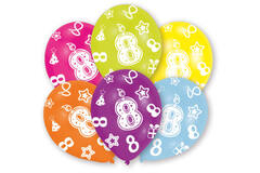 6 Latex Balloons All Round Printed Age 8 assorted 27.5 cm / 11"