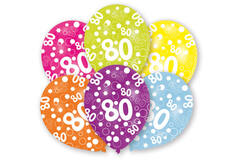 6 Latex Balloons All Round Printed Age 80 assorted 27.5 cm / 11"