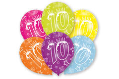 6 Latex Balloons All Round Printed Age 10 assorted 27.5 cm / 11"