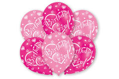 6 Latex Balloons All Round Printed Birthday Girl 27.5 cm / 11"