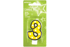 Numeral Candle 3 Dots & Black Border Height 7.6 cm