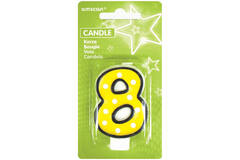 Numeral Candle 8 Dots & Black Border Height 7.6 cm