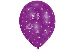 6 Latex Balloons All Round Printed Fireworks 27.5 cm / 11"