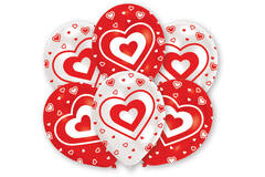 6 Latex Balloons All Round Printed Hearts 27.5 cm / 11"
