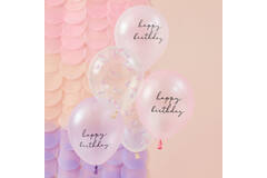 Balloon Bundle - Shell Confetti and Happy Birthday Printed Chrome Balloons with Tails