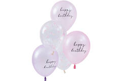 Balloon Bundle - Shell Confetti and Happy Birthday Printed Chrome Balloons with Tails