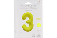 Foil Balloon Number 3 - Neon Yellow - 86 cm