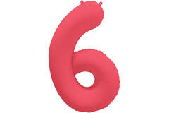 Foil Balloon Number 6 - Neon Red - 86 cm