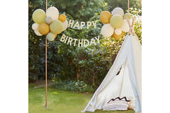 Bunting - Happy Birthday with Balloons - Green, Grey, Sand and Gold Chrome