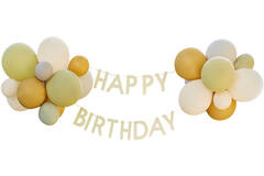 Bunting - Happy Birthday with Balloons - Green, Grey, Sand and Gold Chrome