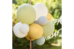 Bunting - Happy Birthday with Balloons - Green, Grey, Sand and Gold Chrome